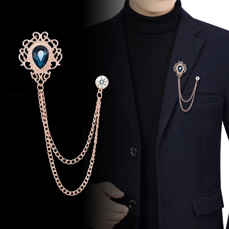 Vintage Fashion Accessories - Pin Kerah Kristal Berlian Imitasi Rantai