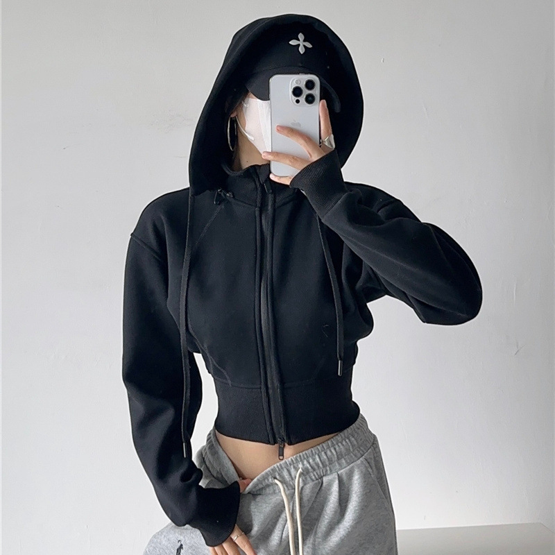 Vintage Fashion Drawings - Kaus Hoodie Crop Wanita Mode Warna