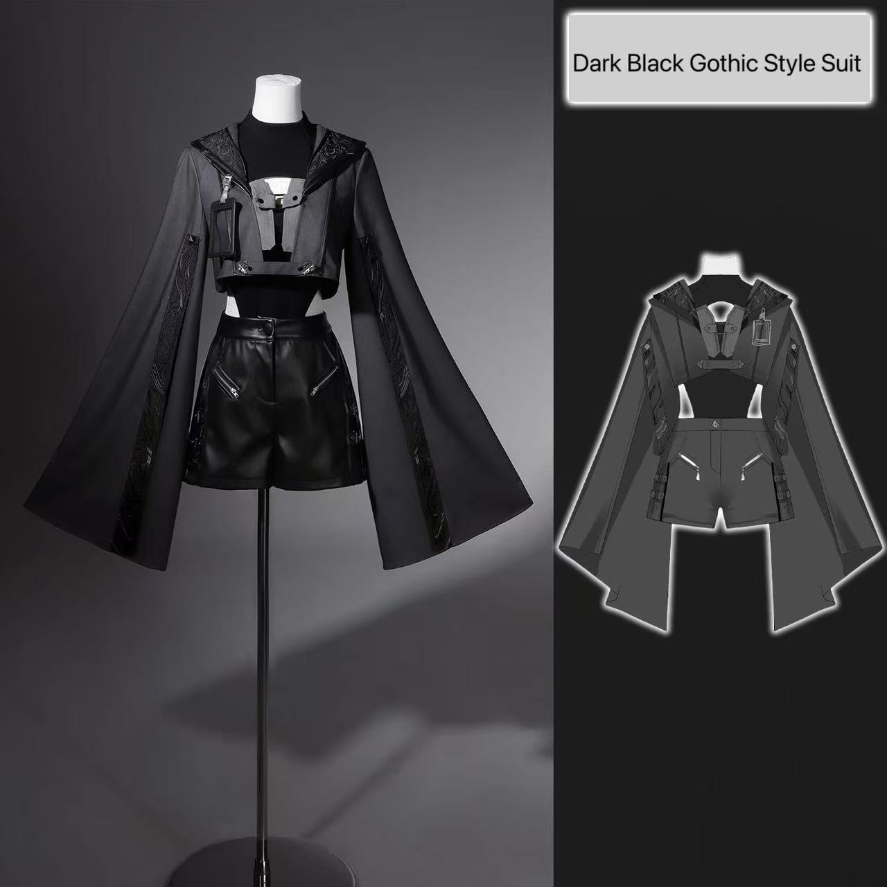 Retro Track Pant - Kostum Gotik Hitam Gelap Wanita Atasan