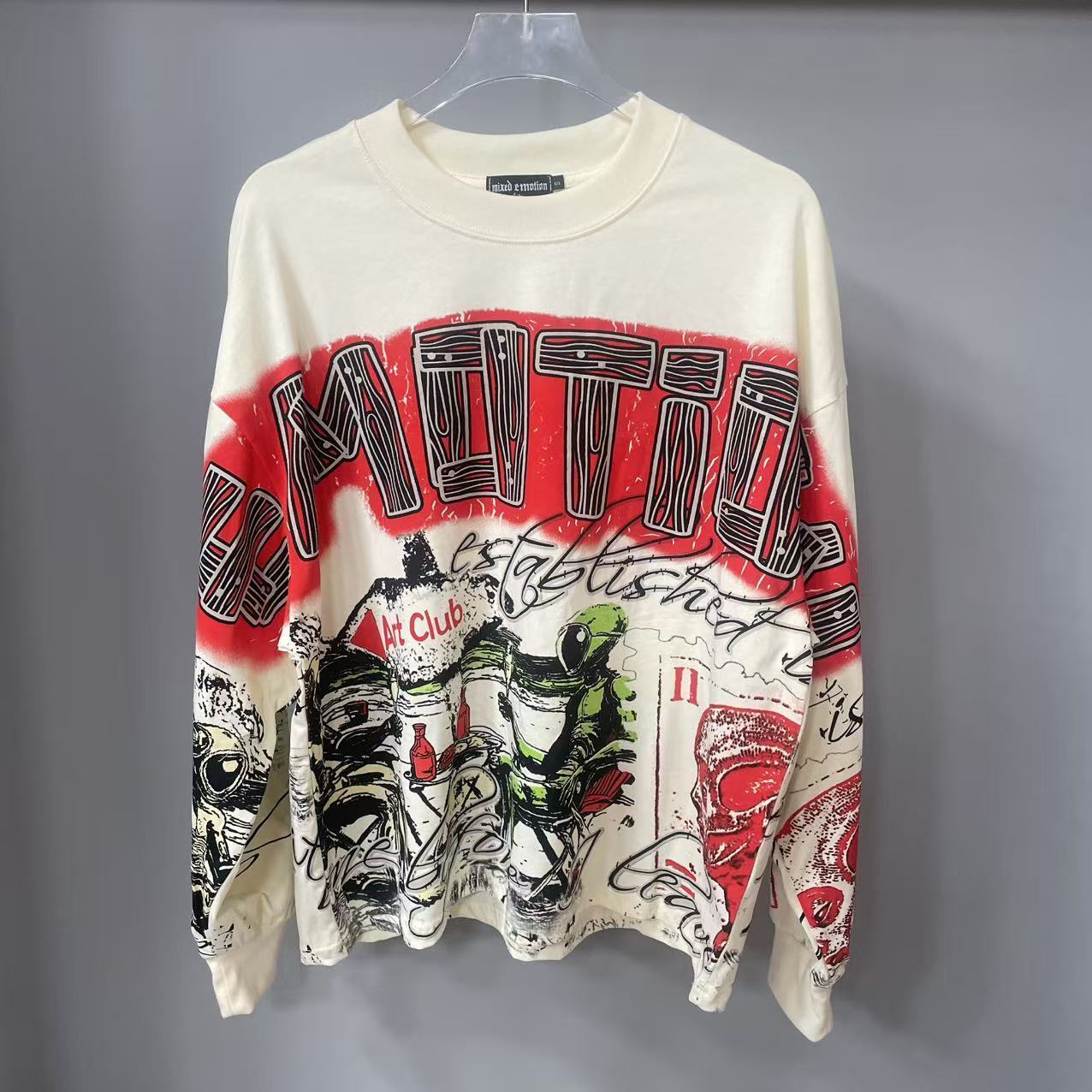 Vintage Fashion Style - Kaos Lengan Panjang MIXED-EMOTION Desainer Berkualitas