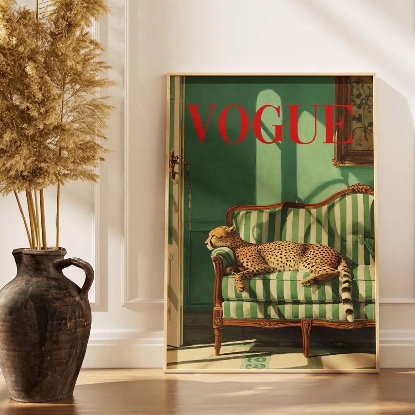 Vintage Vogue Fashion Poster - Seni Dinding Hewan Vintage Gambar Majalah