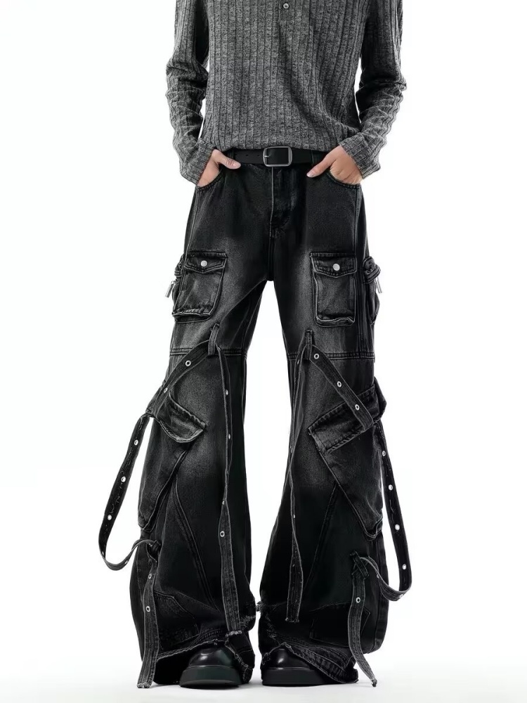 Retro Track Pant - Celana Jeans Cargo Baggy Hitam Multi