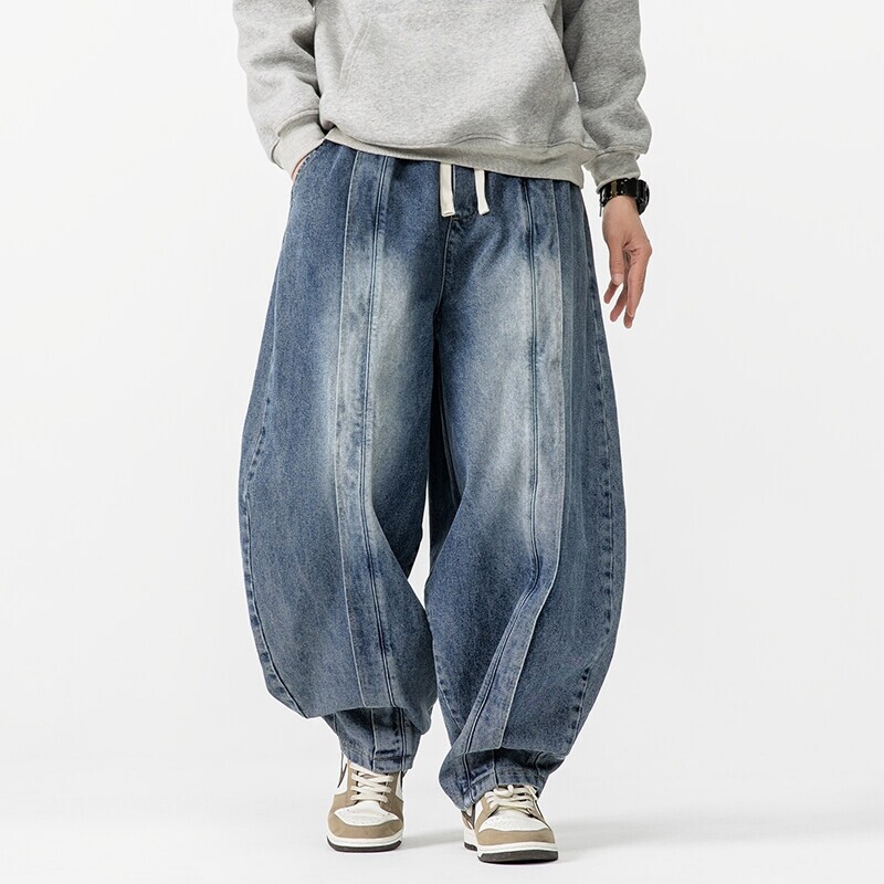 Retro Track Pant - Celana Harem Vintage pria, bawahan Denim