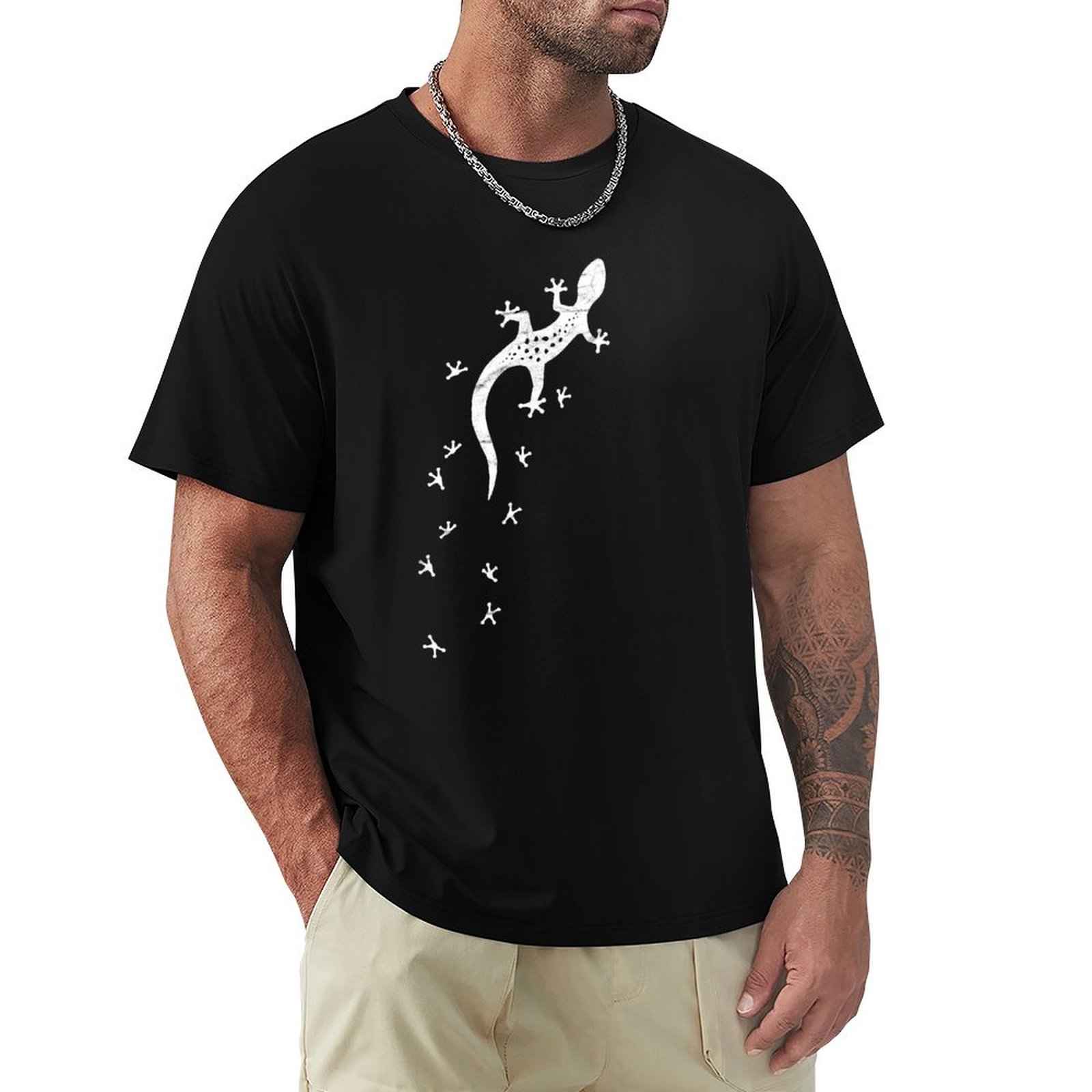 Vintage Fashion Drawings - Gambar Kadal Retro dengan Jejaknya, Kaos