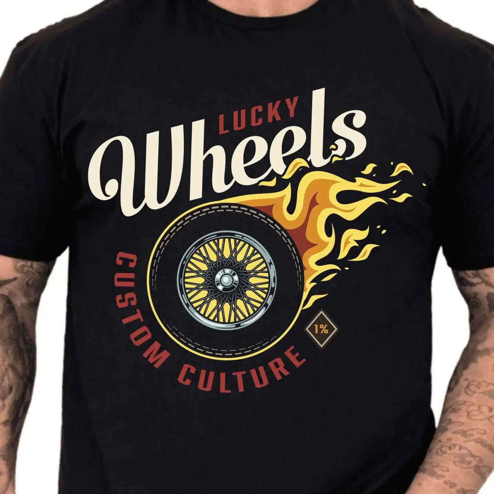Kaos Kustom Lucky Wheels Flami - Vintage Fashion Wheel ulasan dan harga