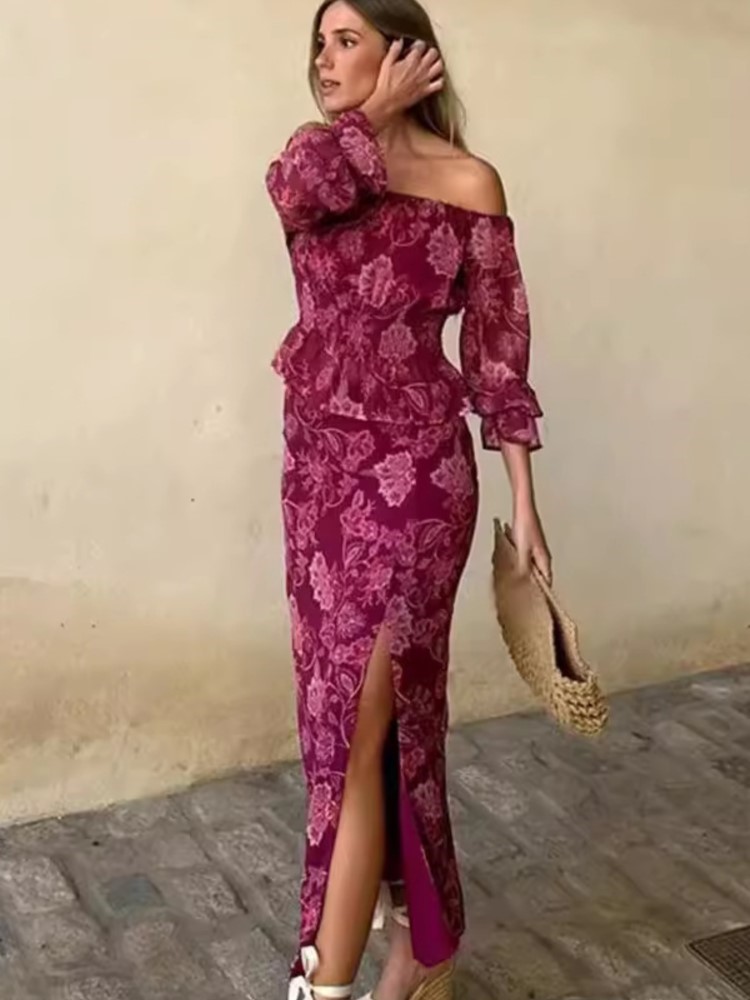 Set Dua Potong Cetak Elegan Se - Vintage Fashion Club ulasan dan harga