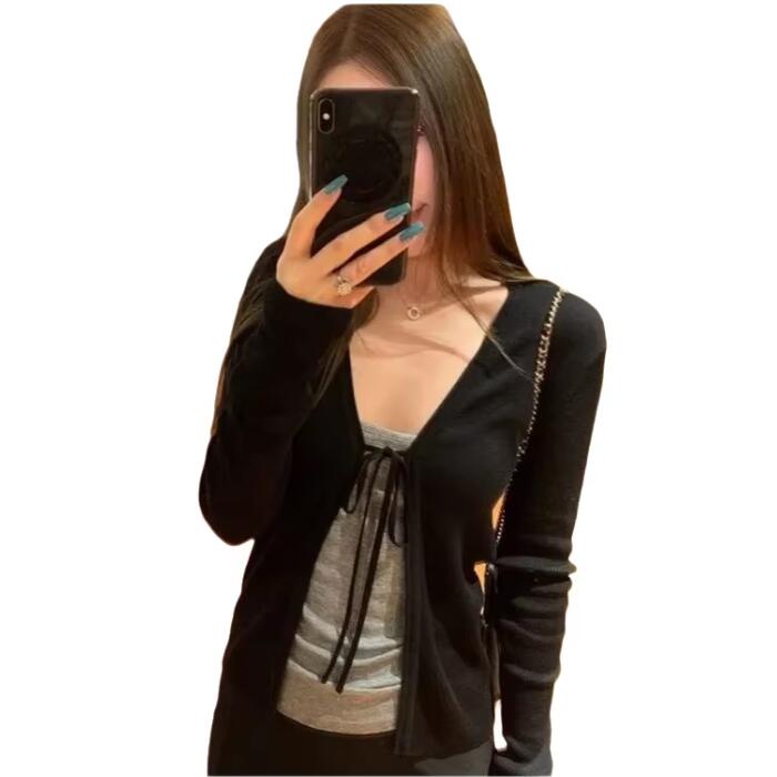 Kardigan Rajut Tipis Lengan Pa - Crop Cardigan Vintage ulasan dan harga