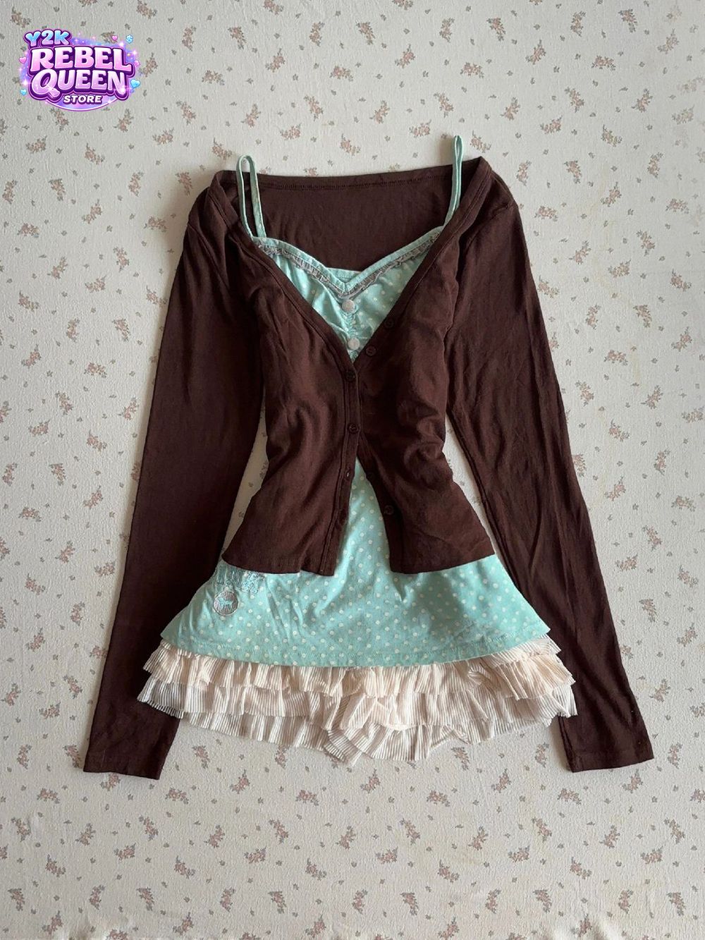 Set Gaun Kamisol Vintage Y2K C - Crop Cardigan Vintage ulasan dan harga